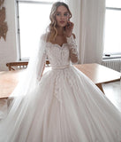 Long Ball Gown Wedding Dress with Sleeves, Lace, and Tulle BM bride