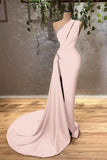 Ocean Blue One-Shoulder Mermaid Long Evening Dress with Split BM bride