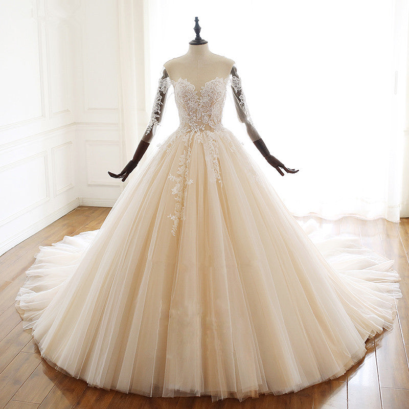 Sweetheart Long Sleeve Ball Gown Wedding Dress with Tulle Lace BM bride