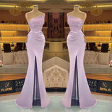 Light Purple Sleeveless Strapless Sequins Mermaid Prom Dress Long with Slit BM bride