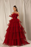 Burgundy Strapless Mermaid Sleeveless Layers Evening Dress Online BM bride