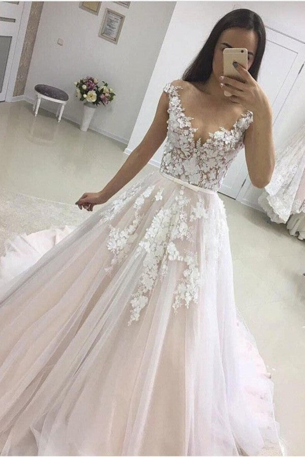 Long Sleeve Ruffles Ball Gown Wedding Dress With Lace Appliques BM bride