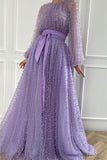 Lilac Jewel Mermaid Evening Dress with Pearls and Belt Online BM bride