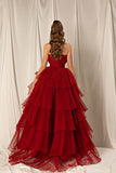 Burgundy Strapless Mermaid Sleeveless Layers Evening Dress Online BM bride