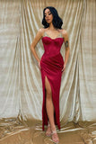 Burgundy Spaghetti-Strap Front Split Mermaid Evening Dress with Beadings BM bride