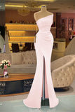 Light Purple Sleeveless Strapless Sequins Mermaid Prom Dress Long with Slit BM bride