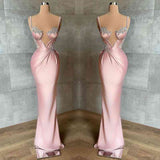 Pink Spaghetti Strap Beautiful Prom Dress with Beadings BM bride