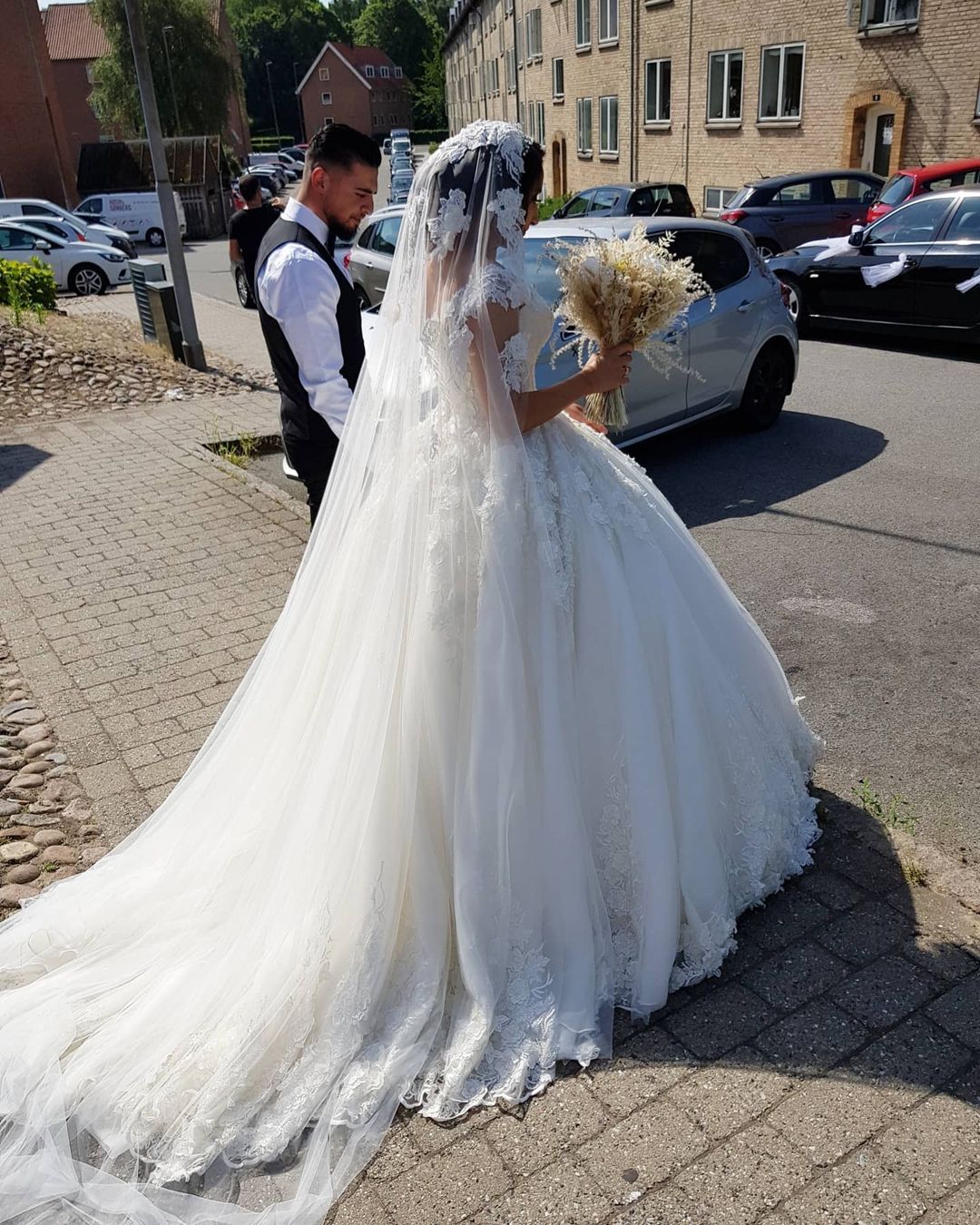 Beautiful Long Princess Off-the-Shoulder Wedding Dress with Lace BM bride