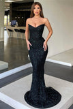 Black Prom Dress Evening Dress V-Neck with Sequins BM bride