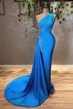 Ocean Blue One-Shoulder Mermaid Long Evening Dress with Split BM bride