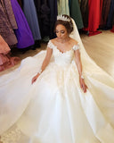 Long A-line Off-the-Shoulder Wedding Dress With Tulle Lace BM bride