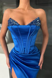 Royal Blue Mermaid Prom Dress with Sequin Split BM bride