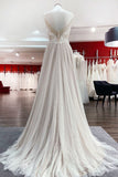 Luxury V-Neck Long A-Line Wedding Dress with Open Back, Tulle, and Lace BM bride