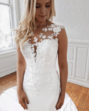 Sleeveless Jewel Lace Appliques Mermaid Wedding Dresses BM bride