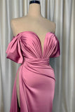 Elegant Pink Evening Dress Charmeuse V-Neck with Pleated Slit BM bride