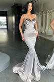 Silver Gray Spaghetti-Straps Sequins Mermaid Prom Dress BM bride