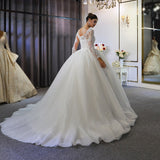 Gorgeous A-Line Bateau Long Sleeve Floor-Length Wedding Dress with Lace and Sequin Appliques BM bride