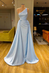 Unique Cross Sweetheart Light Blue Soft-pleated Long Prom Dress-BMbride.com