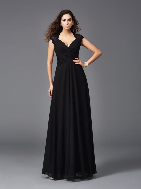 A-Line Elegant V-neck Sleeveless Long Chiffon Bridesmaid dresses