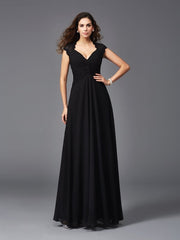 A-Line Elegant V-neck Sleeveless Long Chiffon Bridesmaid dresses