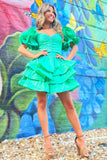 Green Ruffle Sleeve Layered A-Line Short Party Dress BM bride