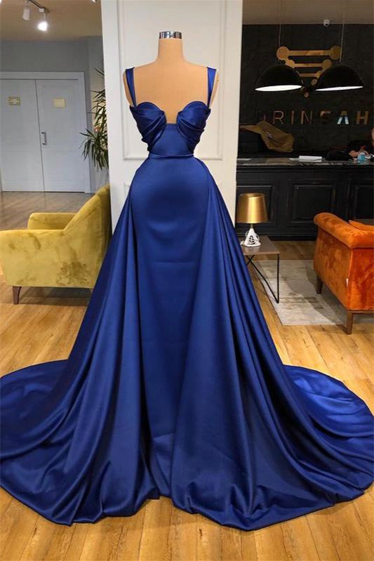 A-line Royal Blue Fashion Elegant Sexy Long Satin Prom Dresses-BMbride.com