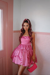 A Line Square Candy Pink Homecoming Dress Short Party Dress