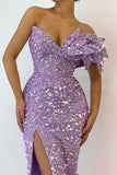 Beautiful Lilac Off-The-Shoulder Mermaid Prom Dress with Sequins and Split BM bride