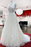 Beautiful Long Wedding Dress With A-Line Appliques Tulle Lace Open Back Design BM bride