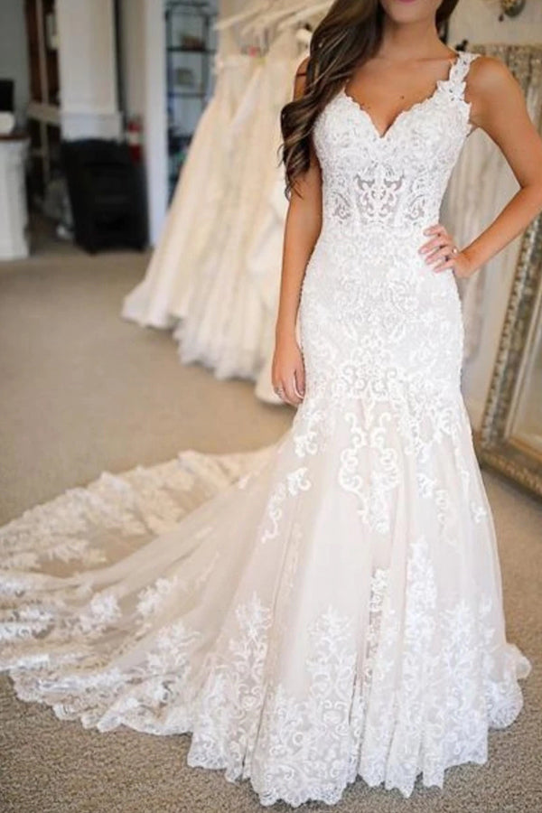 Glamorous Sweetheart Mermaid Wedding Dress with Appliques BM bride