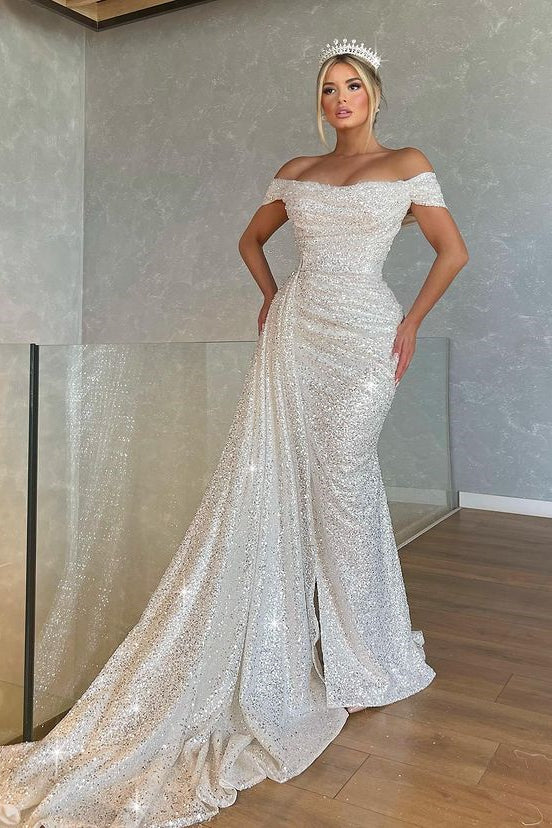 Gorgeous Off-The-Shoulder Strapless Mermaid Prom Dress with Sequins BM bride