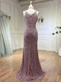 Luxurious Formal Evening Dress with Square Beaded Embroidery and Slit BM bride