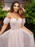 Pale Pink Off-the-Shoulder Evening Dress BM bride