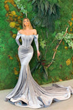 Long Sleeves Velvet Mermaid Prom Dress BM bride