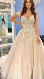 Long A-Line Off-the-Shoulder Wedding Dress with Tulle and Lace BM bride