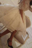 Short A-Line Jewel Neck Wedding Dress with Sleeves and Tulle Lace BM bride