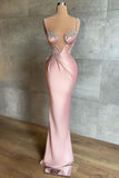 Pink Spaghetti Strap Beautiful Prom Dress with Beadings BM bride