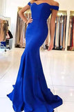 Off-the-Shoulder Royal Blue Mermaid Evening Dress BM bride