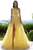 Daffodil Sequins One Shoulder Prom Dress with Front Split BM bride