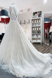 V-Neck Long A-Line Spaghetti Strap Backless Wedding Dress with Tulle Lace BM bride