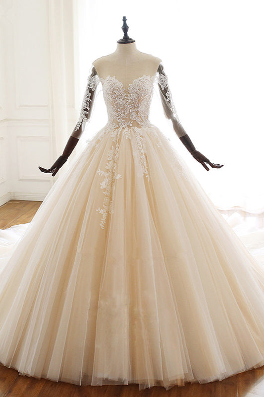 Sweetheart Long Sleeve Ball Gown Wedding Dress with Tulle Lace BM bride