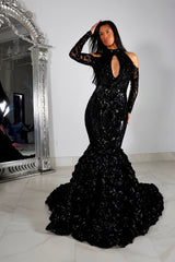 Beautiful Black Lace Long Sleeves Mermaid Prom Dress-BMbride.com