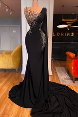 Beautiful Long Black Mermaid Beading Lace Prom Dress-BMbride.com