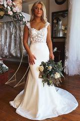 Beautiful Long Mermaid Sleeveless Wedding Dress With Lace-BMbride.com