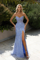 Beautiful Long Sweetheart Sleeveless Split Front Mermaid Prom Dress With Beading-BMbride.com