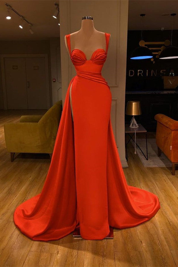 Beautiful Red Starps Sweetheart Long Prom Dress With Split-BMbride.com