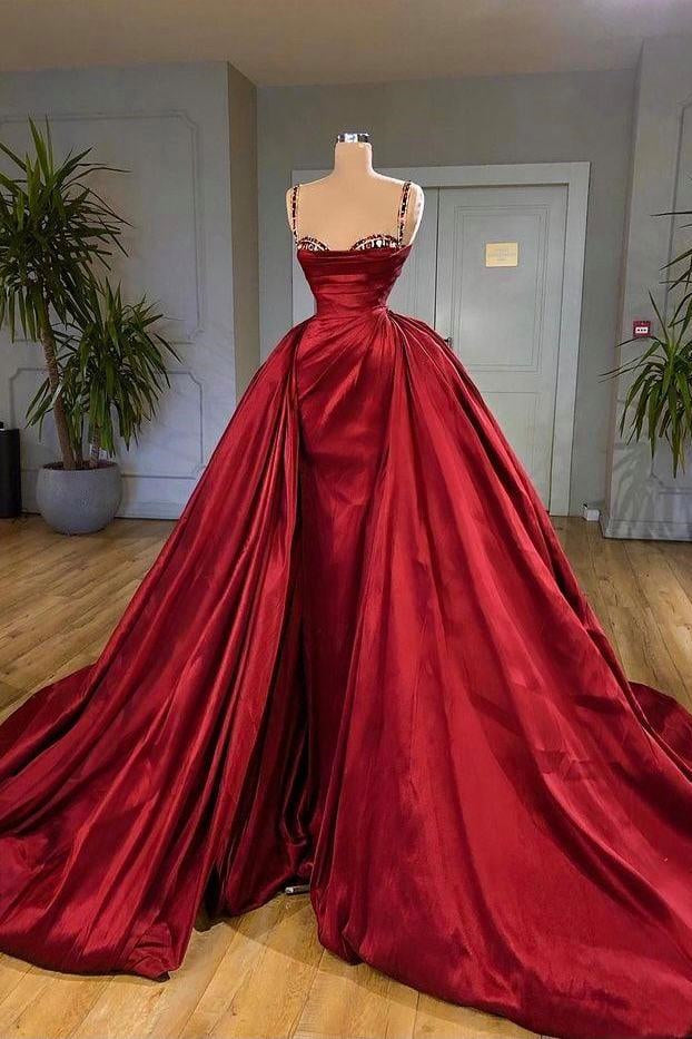 Beautiful Spaghetti Strap Sleeveless Prom Dress With Train-BMbride.com