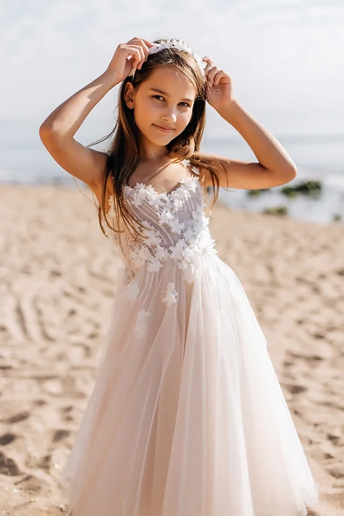 Beautiful White A-line Sleeveless Appliques Flower Girls Dress-BMbride.com