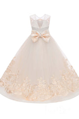 Beige Scoop Neck Sleeveless Ball Gown Flower Girls Dress-BMbride.com