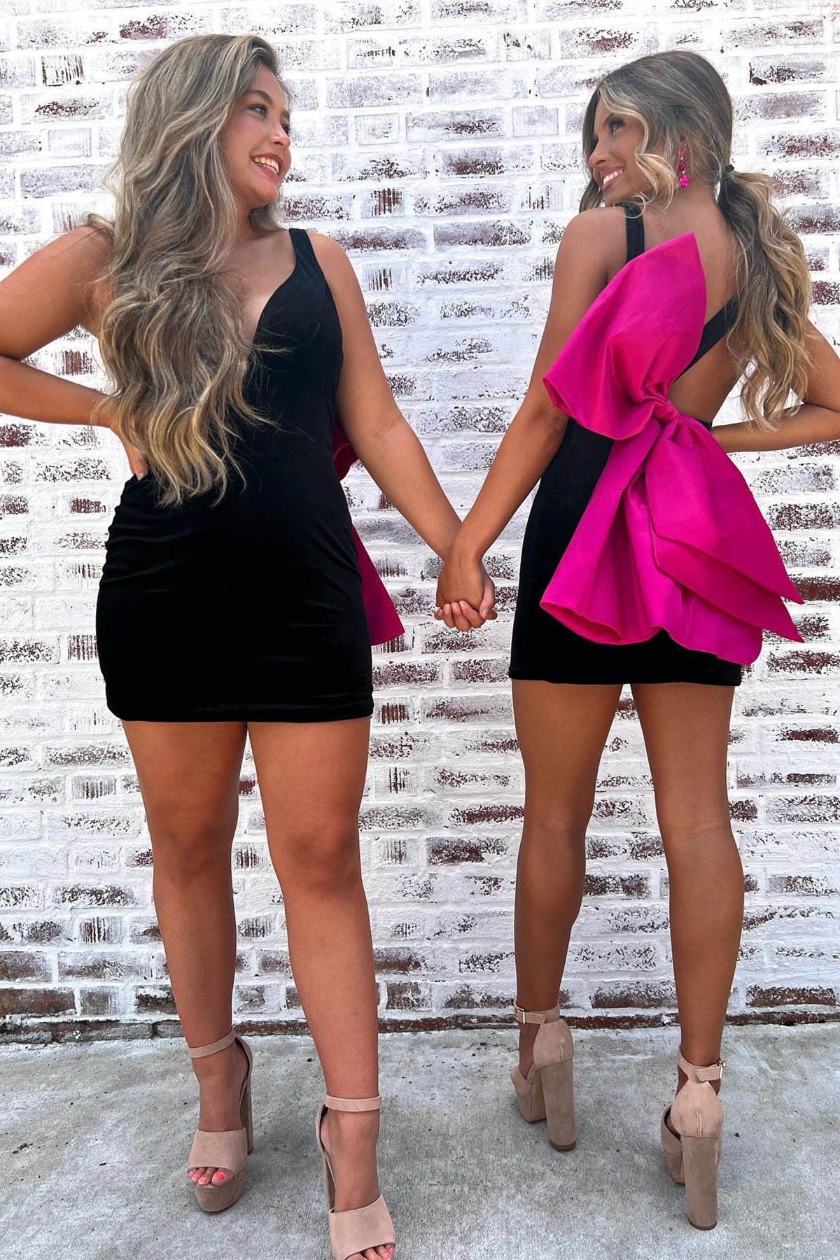 Bold Black Plunge V Bow Back Bodycon Mini Party Dress BM bride